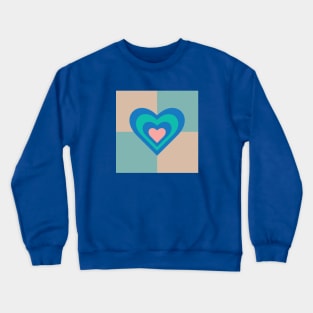 LOVE HEARTS CHECKERBOARD Retro Alt Valentines in Royal Blue Turquoise Pink on Beige Aqua Geometric Grid - UnBlink Studio by Jackie Tahara Crewneck Sweatshirt